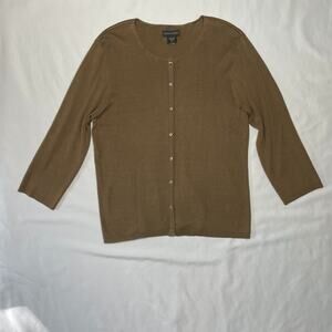 Banana Republic 100% Silk Ribbed 3/4 Sleeve Brown Neutral Button Up Cardigan XL